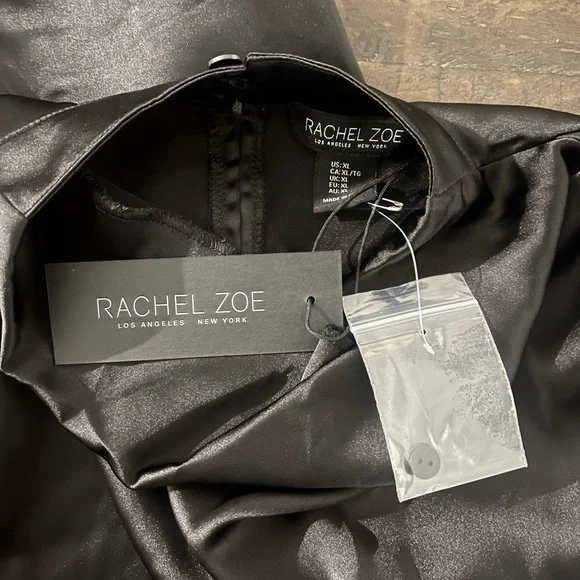 🔥HOT🔥NWT Rachel Zoe Black Satin Mock Drape Neck Top Sz XL - Picture 12 of 13